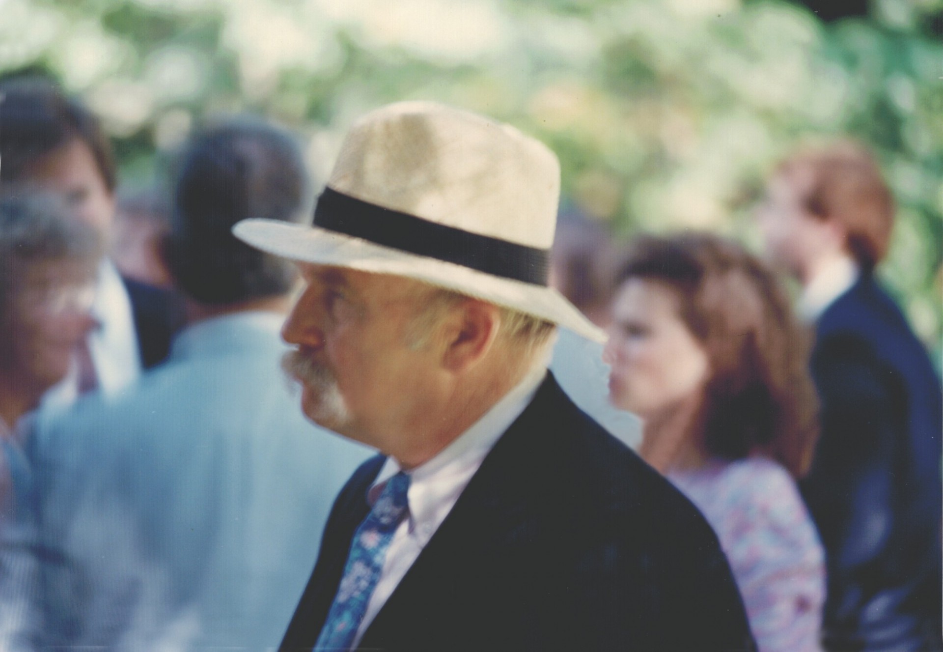 Walter Pitman at the wedding of Sara Tebbens with Christopher Barton, summer 1991. A very rare photo of Walter from the side!