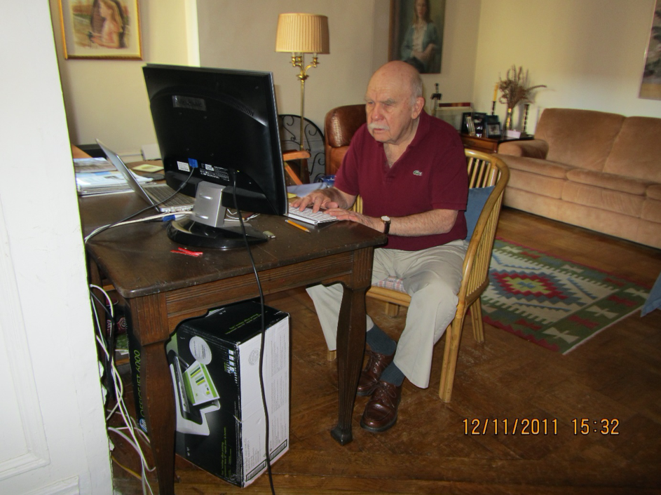 Walter at the computer in Claremont Avenue in December 2011